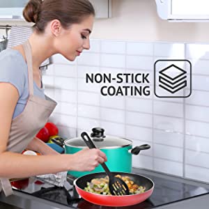 Kitchenware Pots;Pans Set;Colorful Kitchen Cookware;Black Non-Stick Coating Inside;cookware set