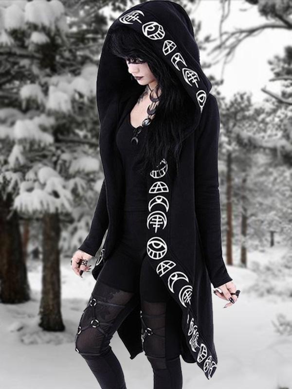 Ladies Retro Moon Print Long Sleeve Cardigan Jacket