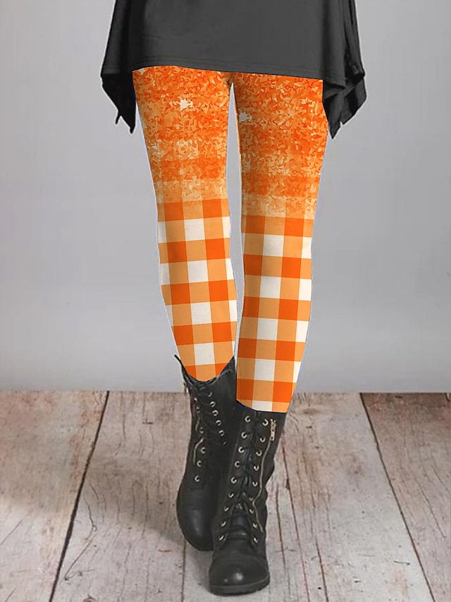 Women's Leggings Transparent Pink Orange red Fashion Soft Daily Vacation Full Length Thermal Warm Lattice S M L XL 2XL