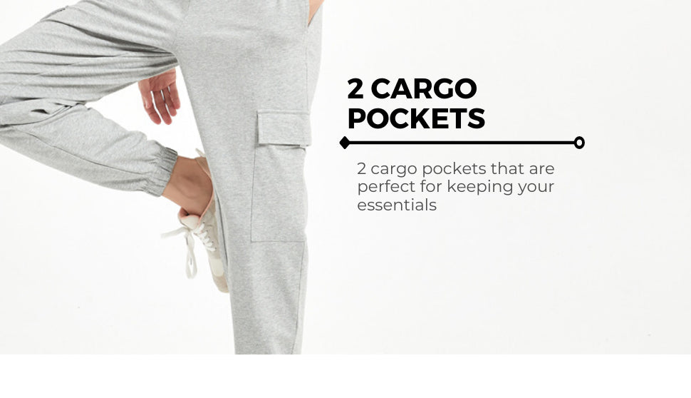 Cargo Sweat Pants for Women Wide Leg Joggers with Large Pockets by PULI Black Gray