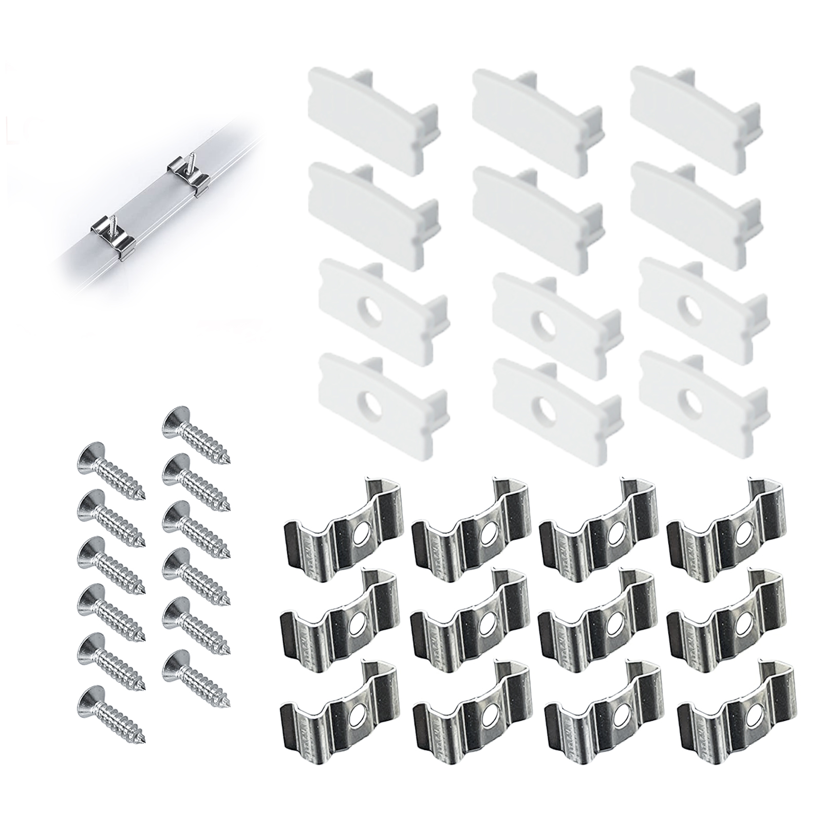 12 Pack LED Channel Mounting Clips, End Caps, and Screws Muzata USA