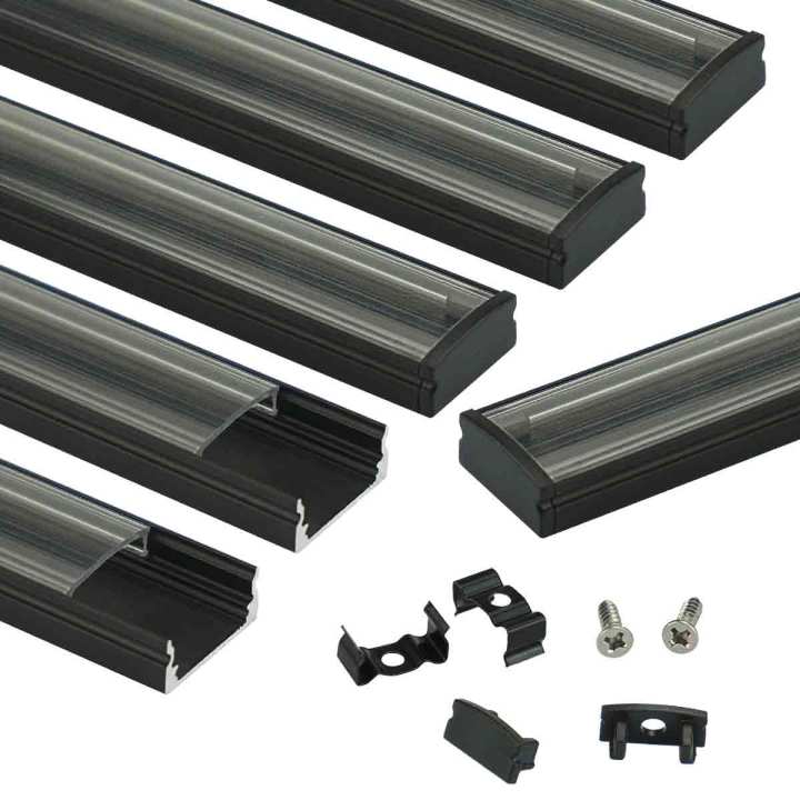 Black Aluminum LED Channel with Crystal Transparent Clear Cover Lens