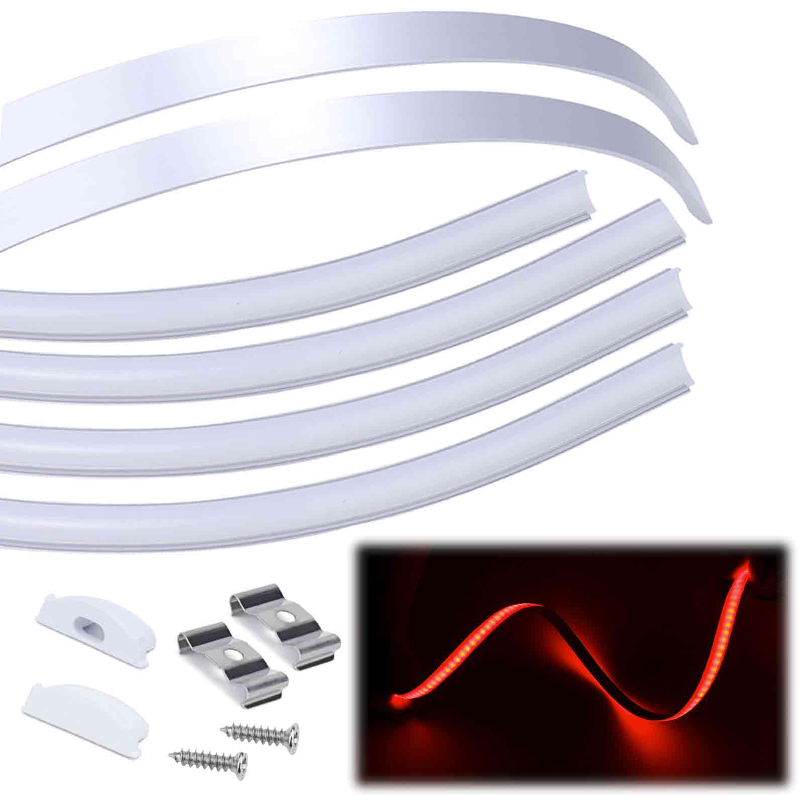 Muzata 3.3ft Flexible Silver LED Aluminum Channel with Milky White LED Cover Lens U106 WW