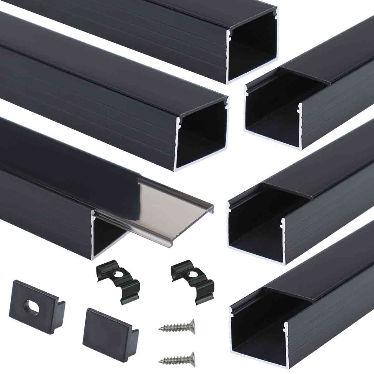 Black LED Aluminum Channel with Smoky Black LED Strip Cover 18x13mm | Muzata USA