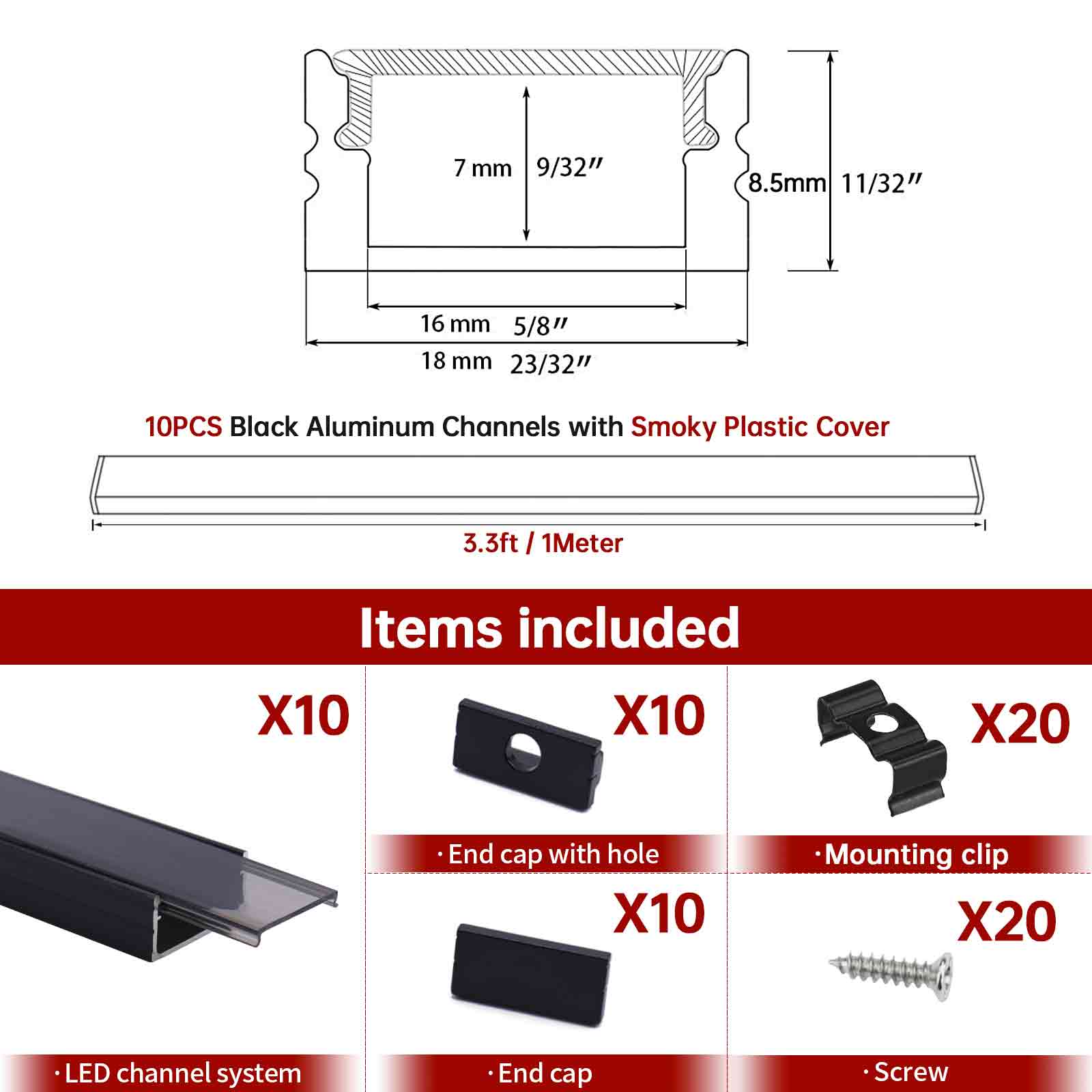 Black LED Channel with Smoky Black LED Strip Cover Low Profile | Muzata USA