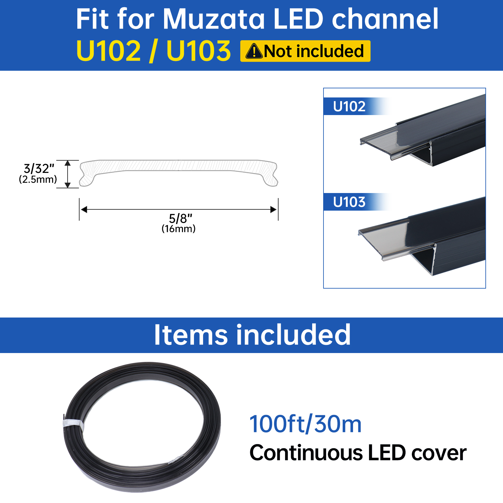 Continuous Smoky Black LED Cover Lens Black Tape Plastic for U shape | Muzata USA