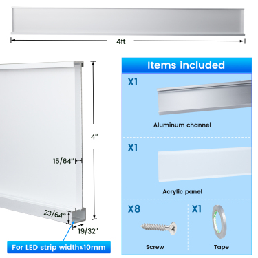 LED Neon Skirting Board 4ft LED Channel with Cover | Muzata USA