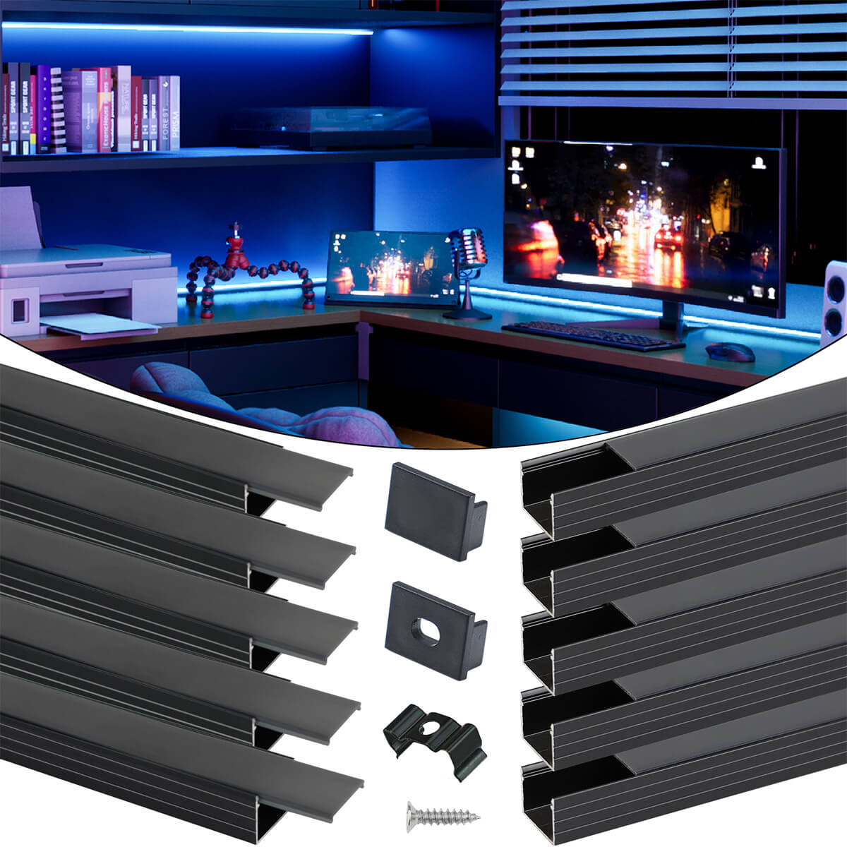 Muzata 10Pack 3.3FT/1M Spotless Black LED Channel with Upgraded Frosted Black Diffuser Cover U103 BF