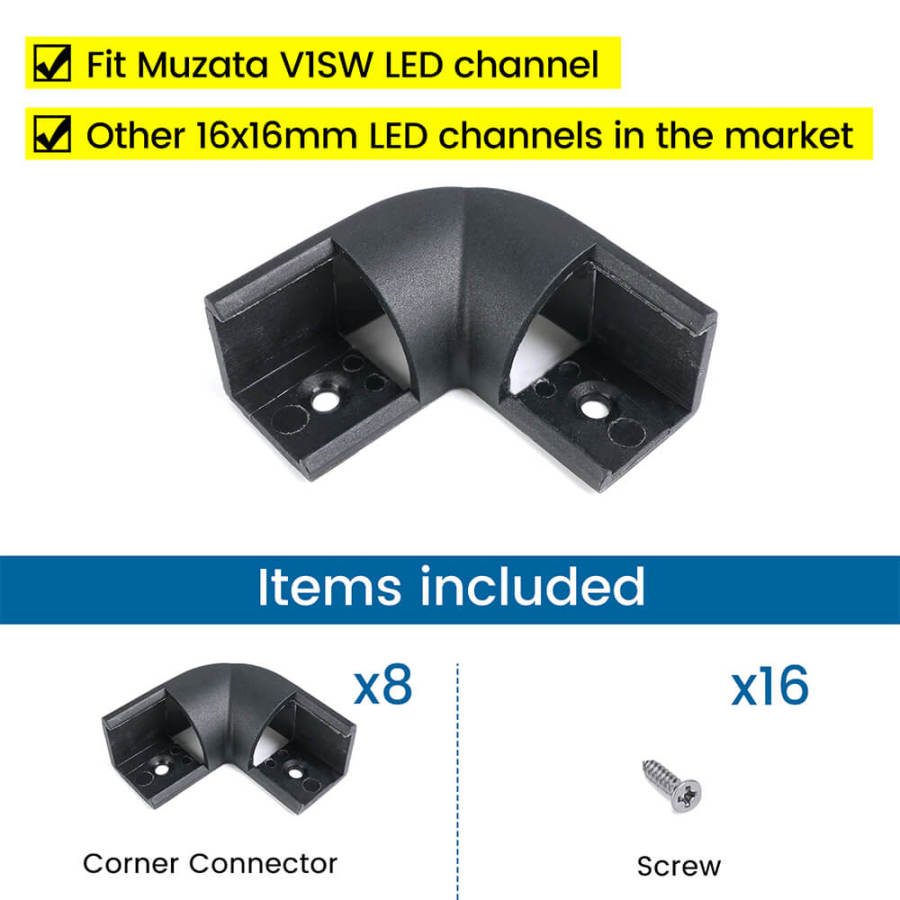 Muzata 8 Pack LED Channel Corner Connector Kit LShape for V1SW LC08