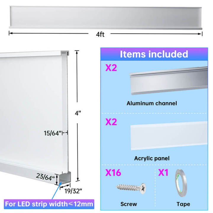 LED Neon Skirting Board 4ft LED Channel with Cover | Muzata USA