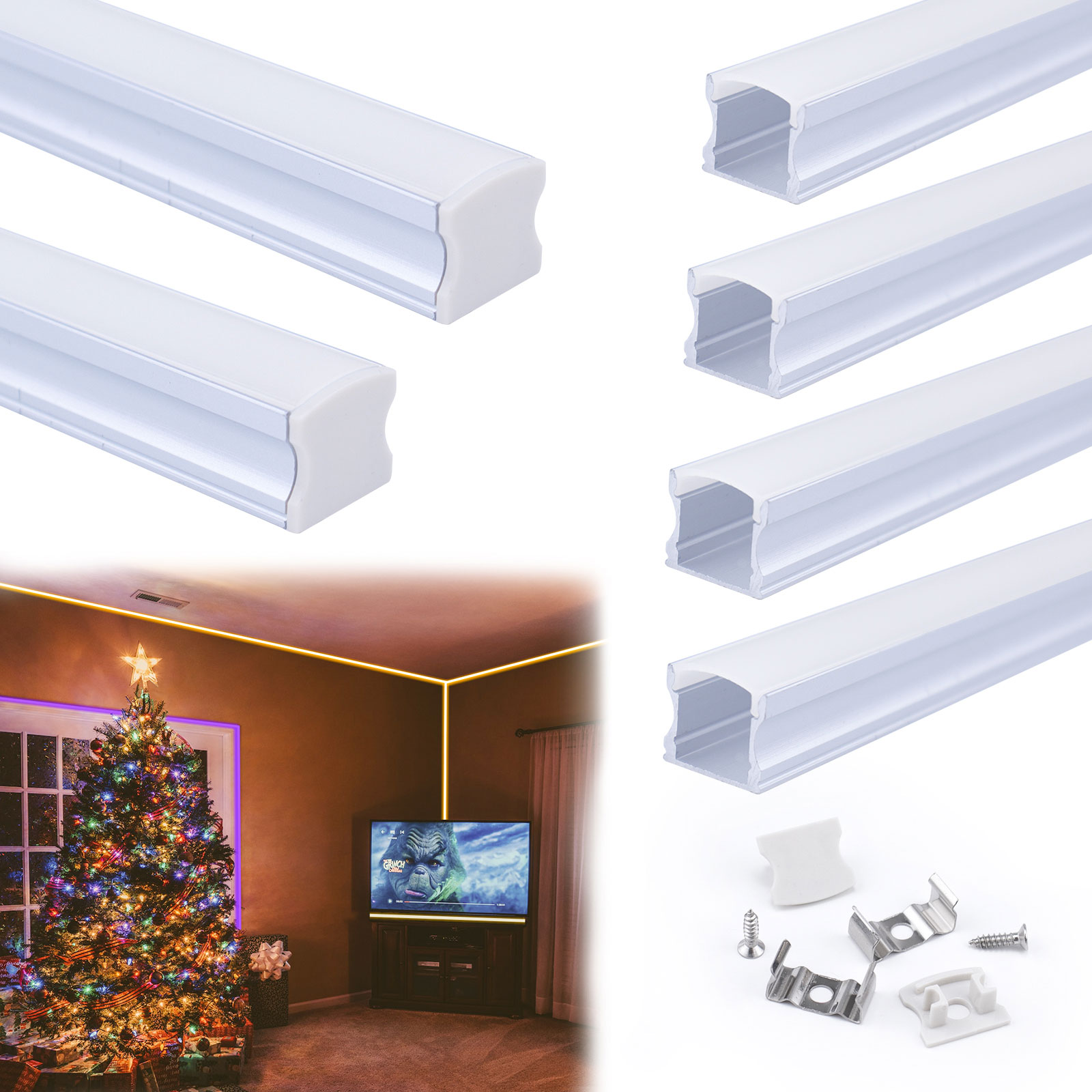 Spotless Silver LED Channel System with Milky White Frosted Diffuser | Muzata USA