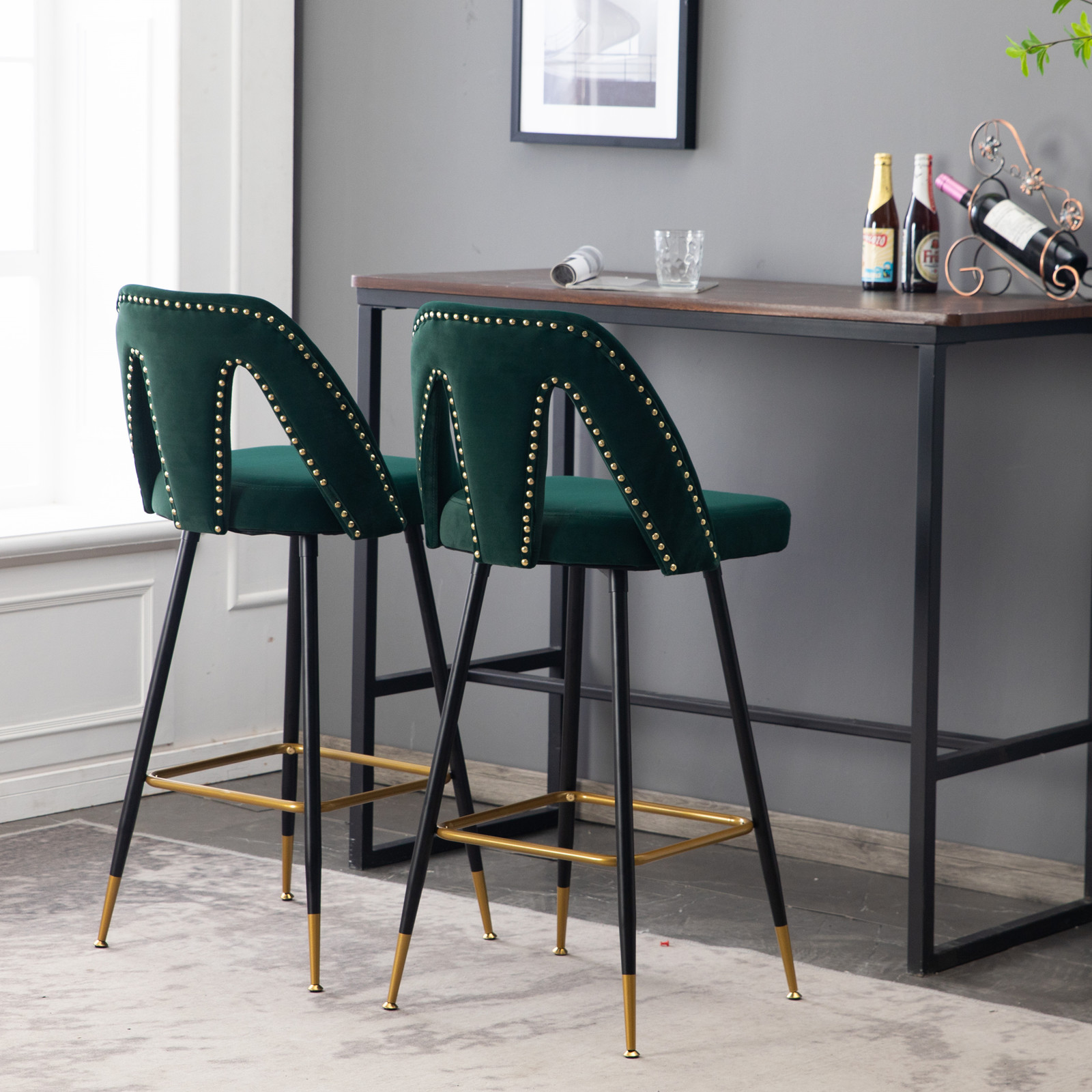 Contemporary Velvet Upholstered Bar Stool 