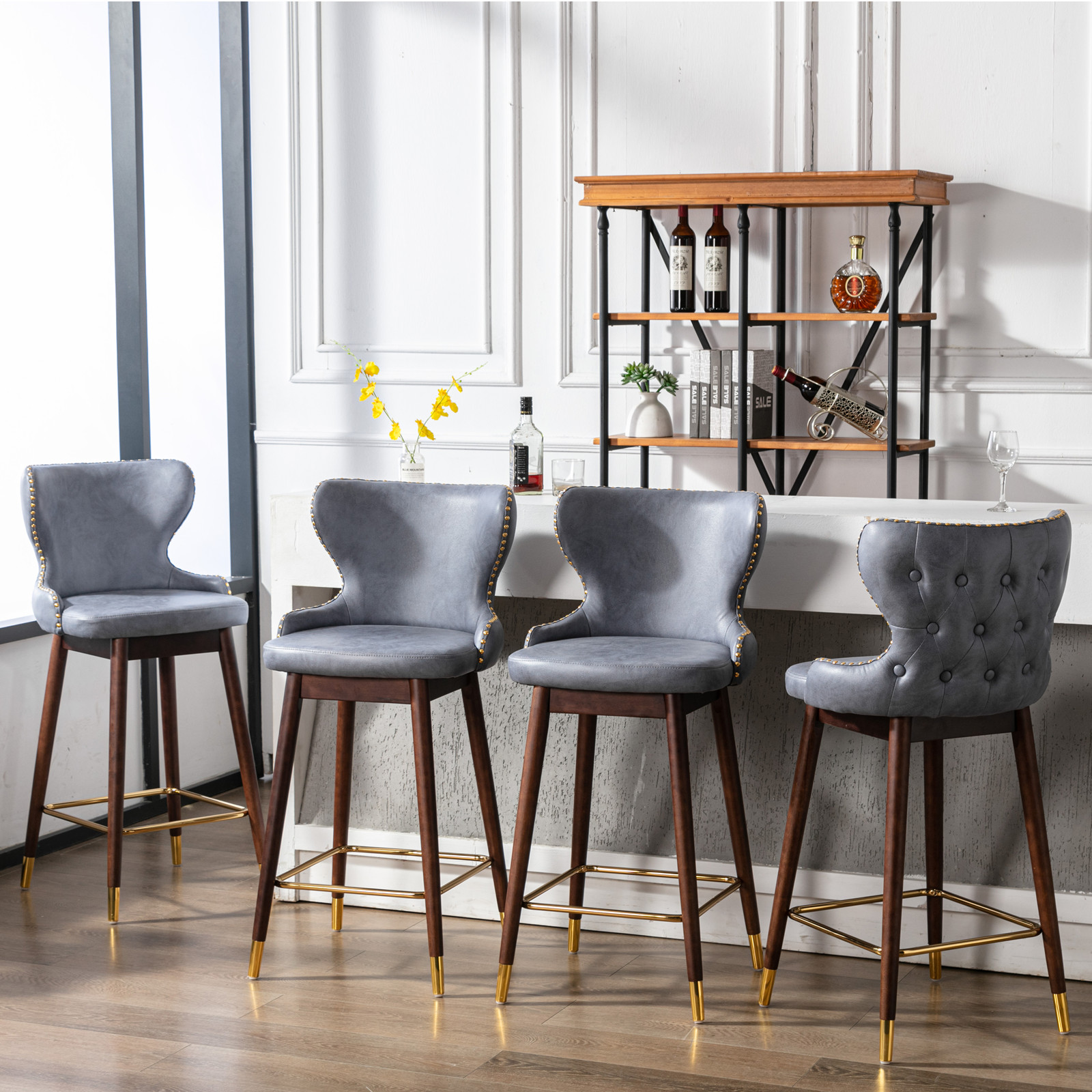 Modern Leathaire Fabric bar chairs Bar stools,Set of 2