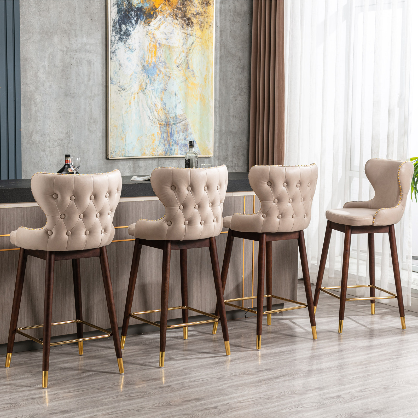 Modern Leathaire Fabric bar chairs Bar stools,Set of 2