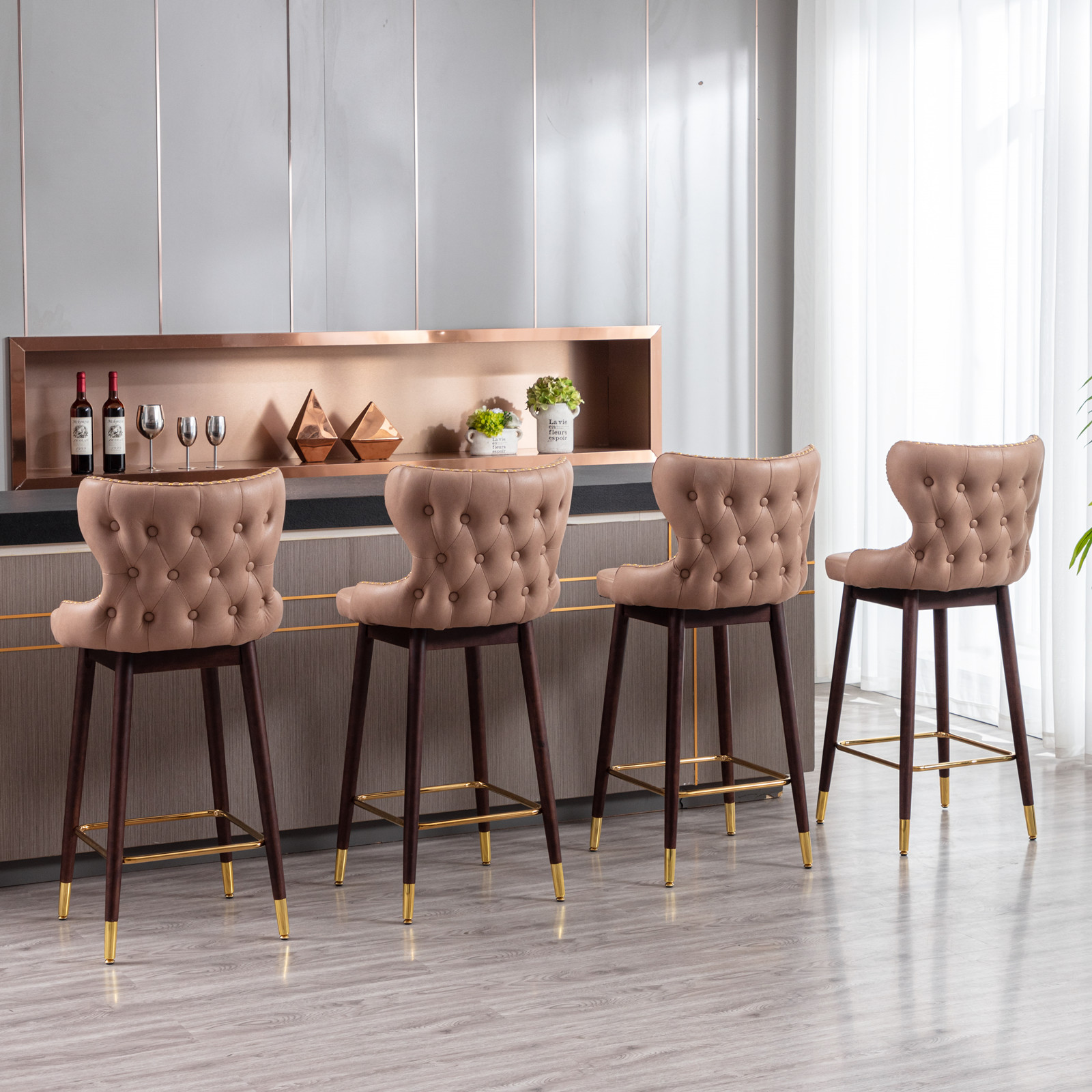 Modern Leathaire Fabric bar chairs Bar stools,Set of 2