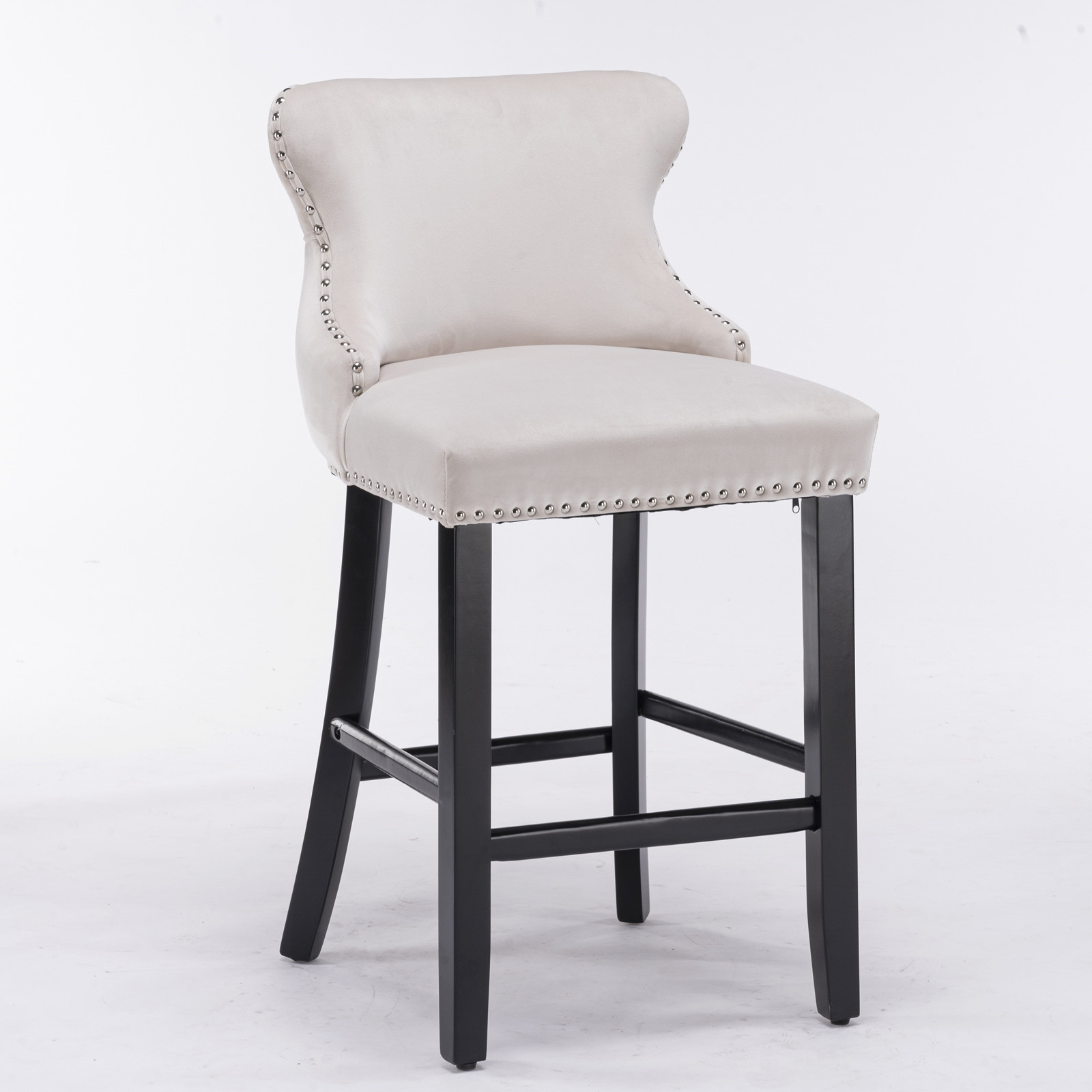 Contemporary Velvet Upholstered Wing-Back Barstools