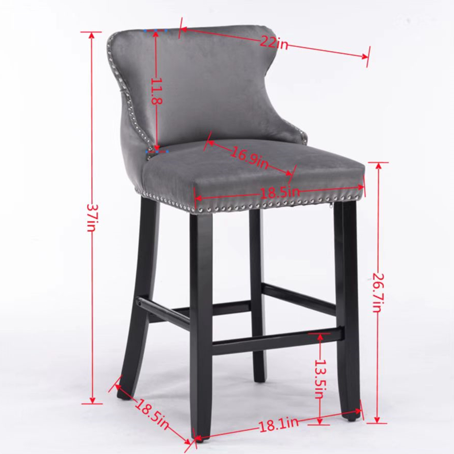 Contemporary Velvet Upholstered Wing-Back Barstools