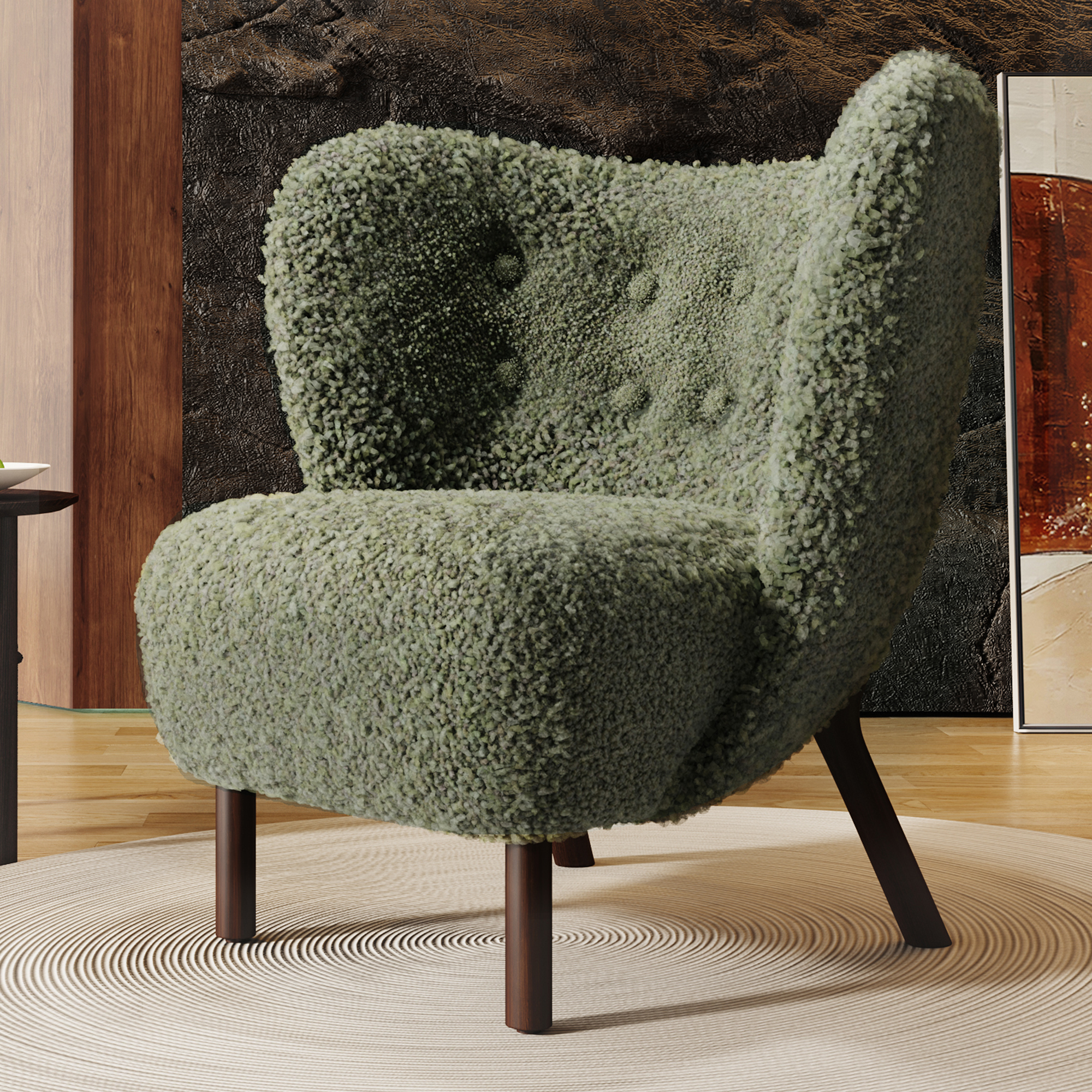 Modern Accent Chair Lambskin Sherpa Wingback Tufted Side Chair