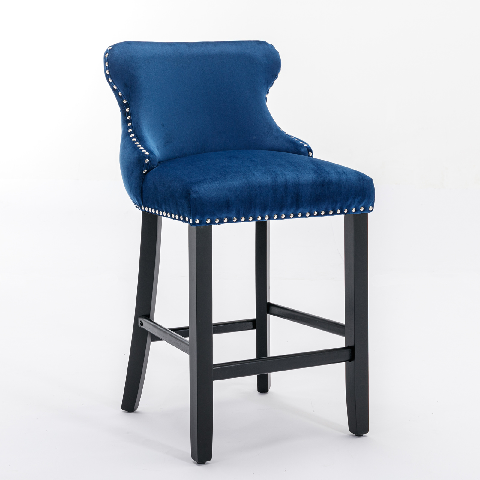 Contemporary Velvet Upholstered Wing-Back Barstools