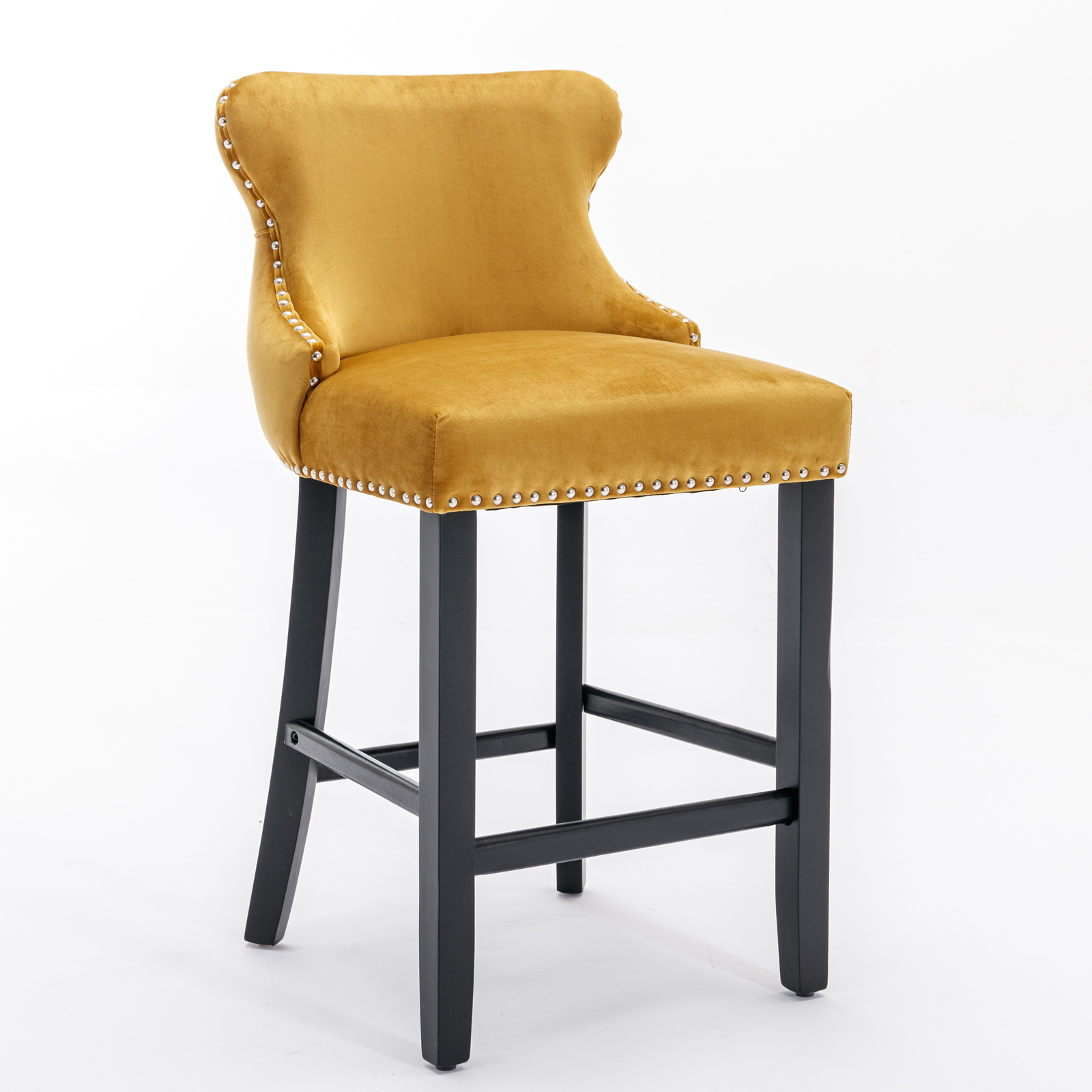 Contemporary Velvet Upholstered Wing-Back Barstools