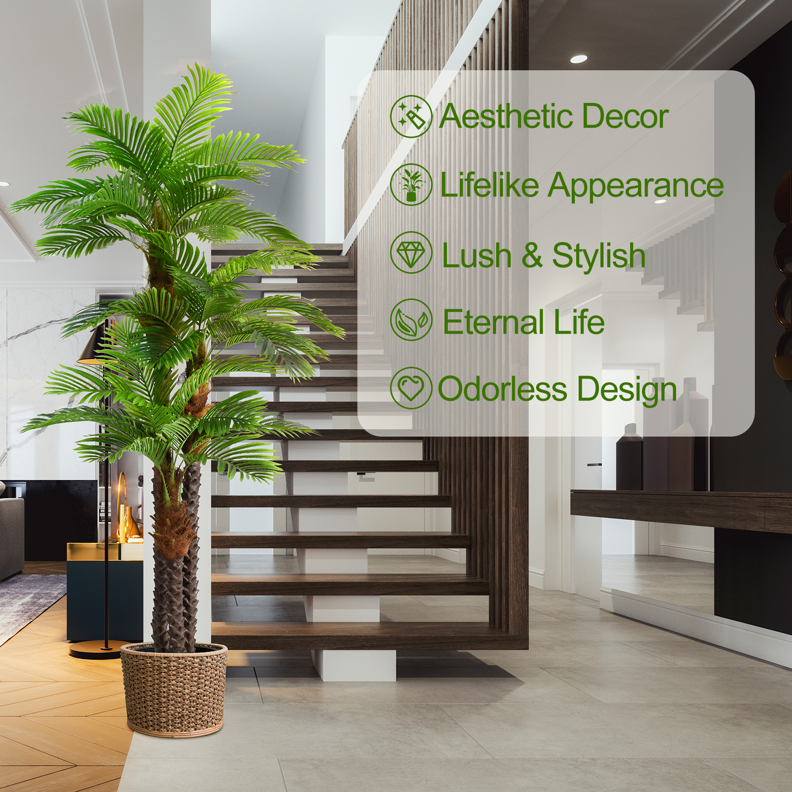 Keeplush 8.5ft Extra Tall Triple Tropical Palm Artificial Tree