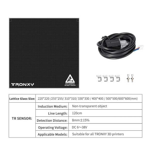 Tronxy Black TR Auto Leveling Sensor + Lattice Glass Plate for X5SA-500 X5SA-600 Series 3D Printer