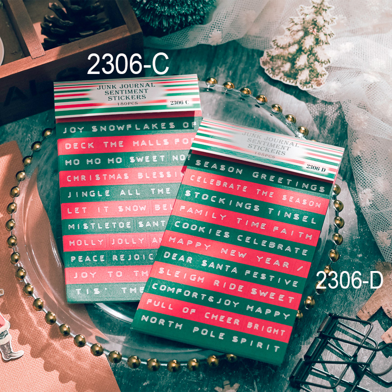 8 PCS Christmas and New Year themed text stickers-JournalTale