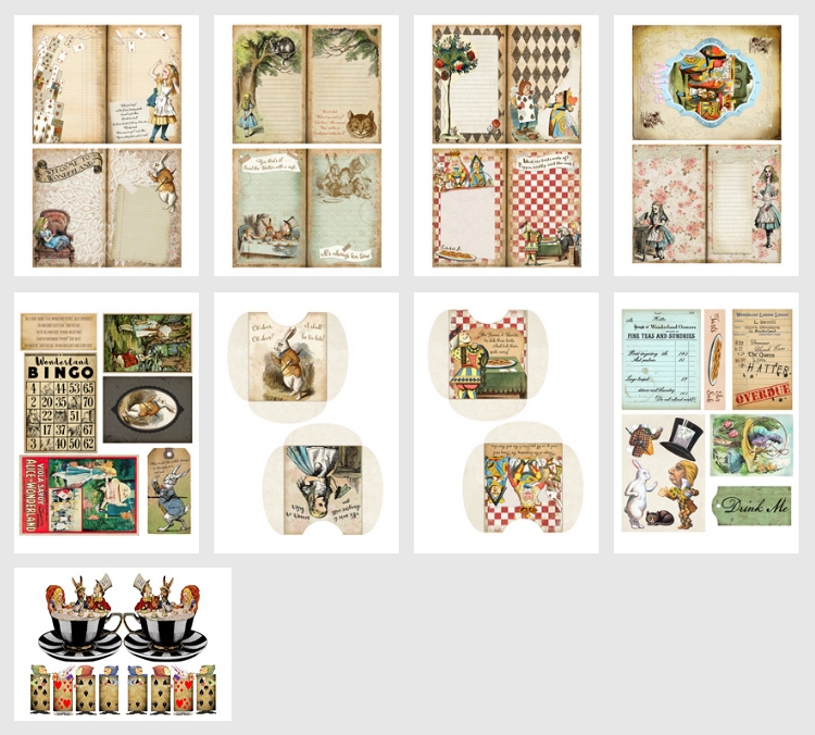 Alice in Wonderland Material Pack Junk journal-JournalTale