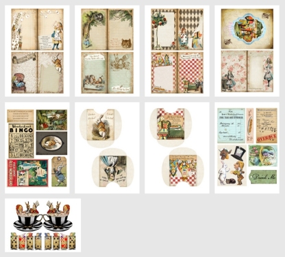 Alice in Wonderland Material Pack Junk journal-JournalTale