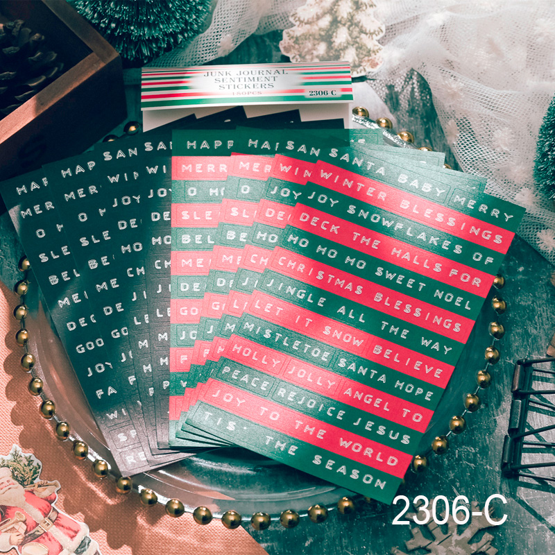 8 PCS Christmas and New Year themed text stickers-JournalTale