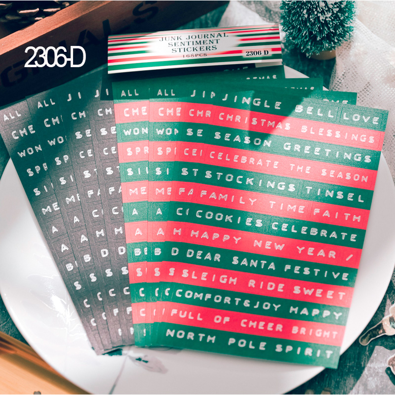 8 PCS Christmas and New Year themed text stickers-JournalTale