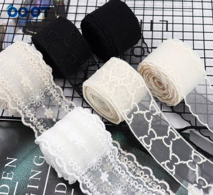 1Yards Mesh Embroidered Lace Ribbon-JournalTale