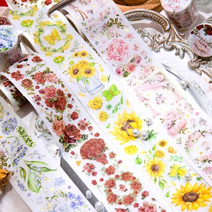 55mm*2m Gold Foil Floral Tapes Washi Paper Sticker-JournalTale