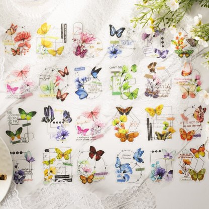 30Sheets Butterfly Stickers PET Material Handbook-JournalTale