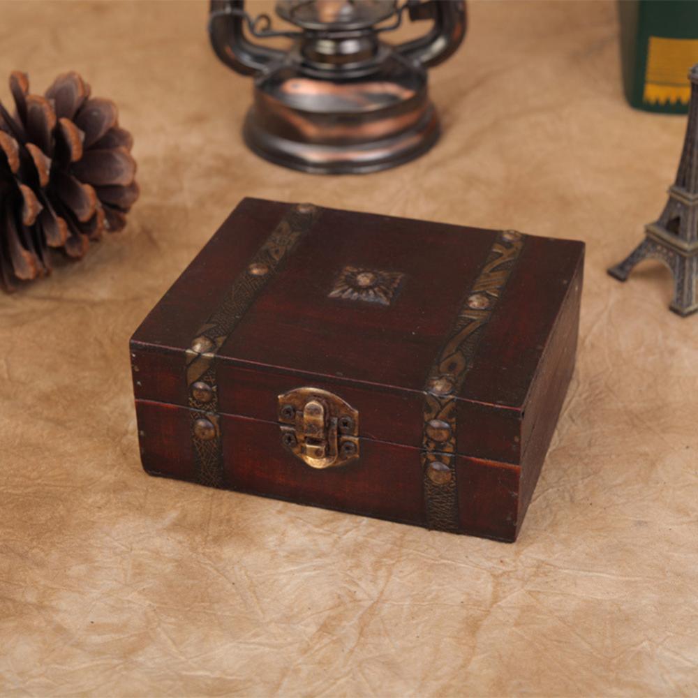 Retro Storage Box Jewelry Wood Wooden Lock Catch-JournalTale
