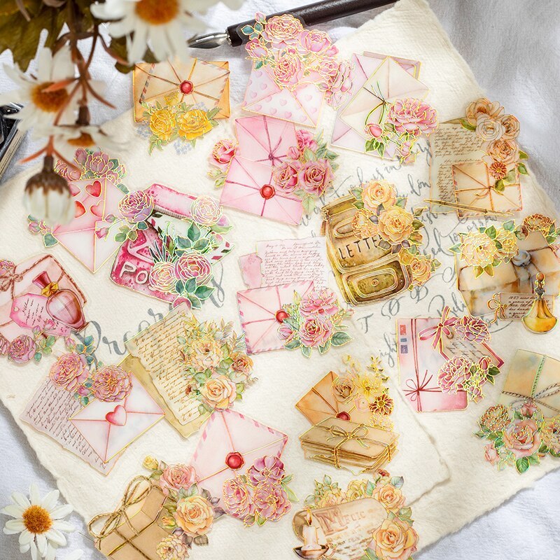 20pcs/pack Creative Laser Gliding Stickers Aesthetic Flowers-JournalTale