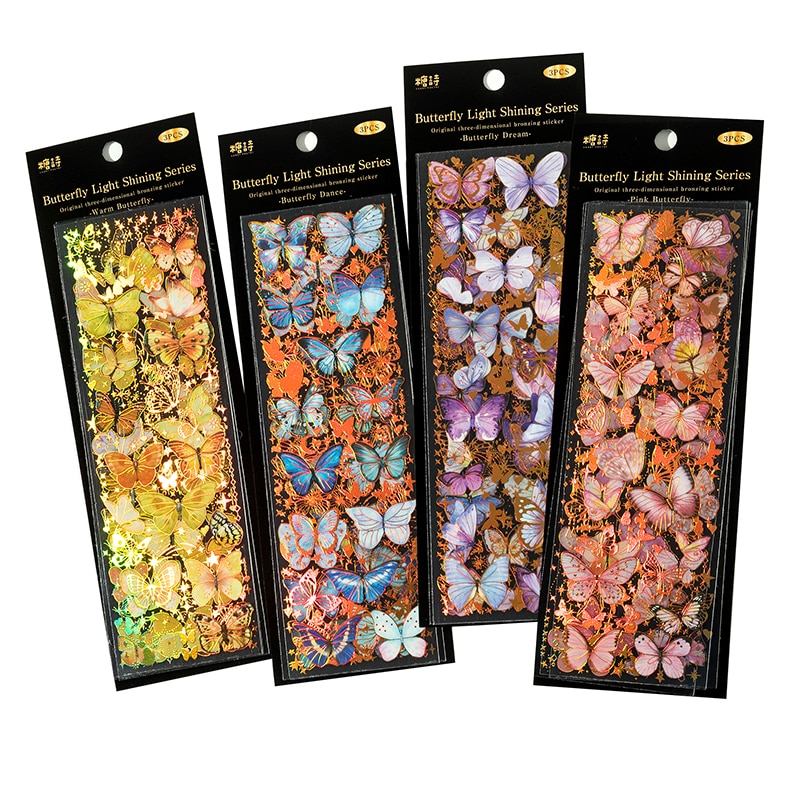 3pcs Colorful Butterfly PET Stickers Decorative Decals-JournalTale