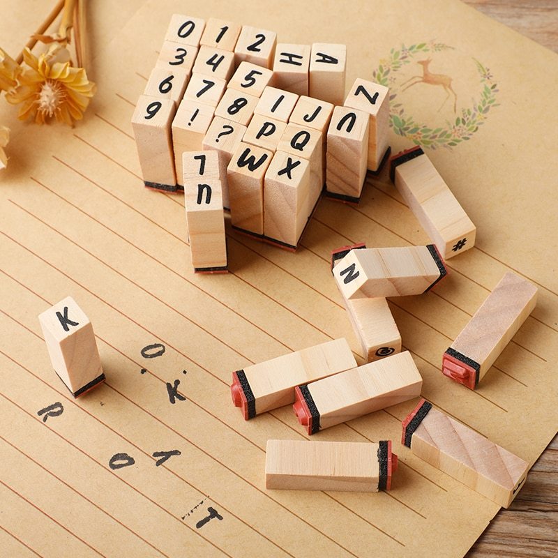 40 Pcs Alphabet Stamps Vintage Wooden Rubber Letter-JournalTale
