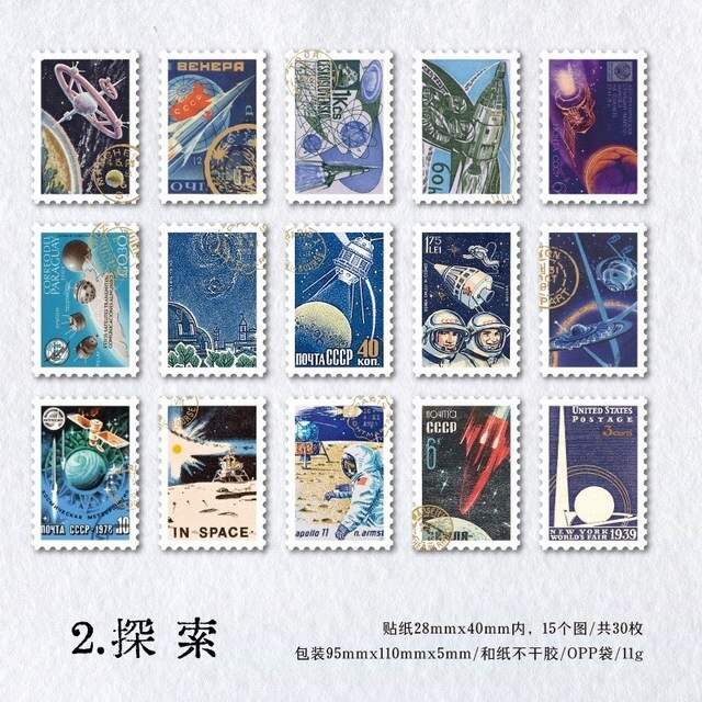30 Pcs Vintage Astronomy Stickers Bronzing Universe-JournalTale
