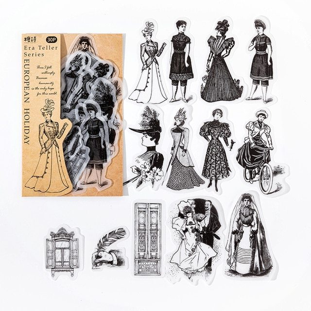 30 pcs Vintage INS Character Stickers fairy gentleman-JournalTale