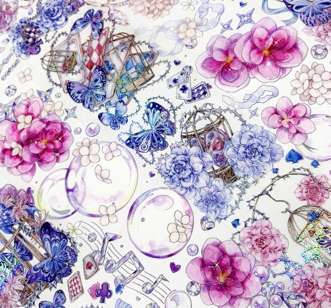 1 Loop Rose and Birdcage Gem Bubble Pink Flower Pet Tape Collage Journal Decoration-JournalTale