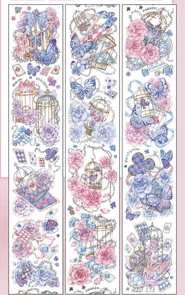 1 Loop Rose and Birdcage Gem Bubble Pink Flower Pet Tape Collage Journal Decoration-JournalTale