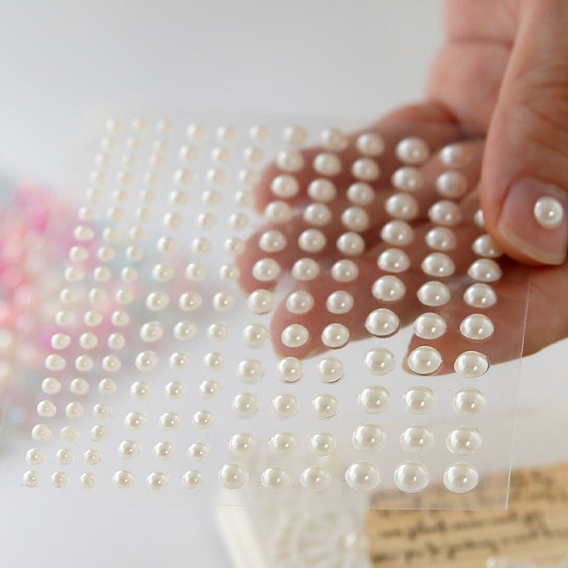 1 Sheet Plastic Semi-circular Pearl Decoration Stickers-JournalTale