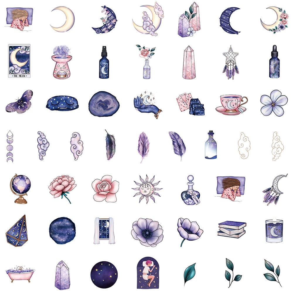 10/30/50pcs Cute Magic Witch Moon Gothic Aesthetic Stickers-JournalTale