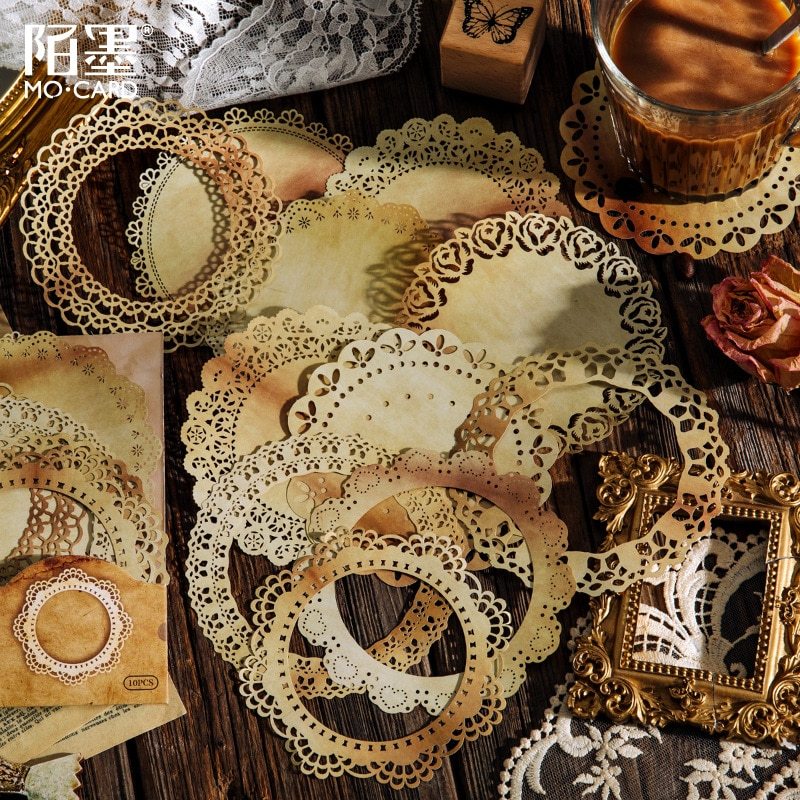 10 Pcs Coffee Dyed Butterfly Vintage Lace Craft Paper-JournalTale