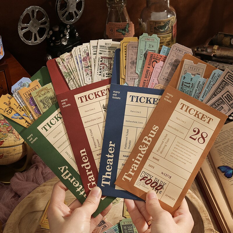 10 Pcs Retro Train Movie Ticket Stamp Decorative Stickers-JournalTale