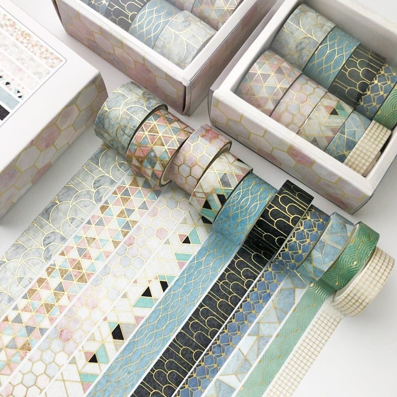 10 Pcs/Set Gold Stamping Washi Tape Box-Packed Masking Tape-JournalTale