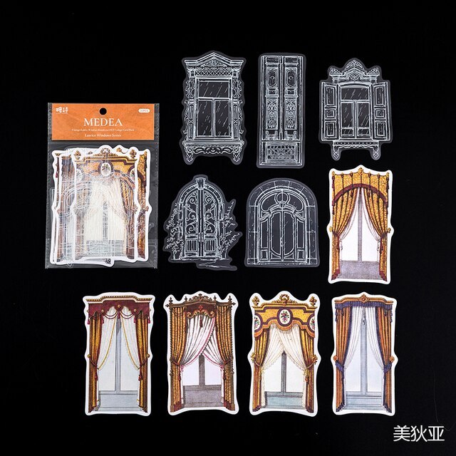 10 Pcs Vintage Classical Curtains Stickers Pack DIY Scrapbooking-JournalTale