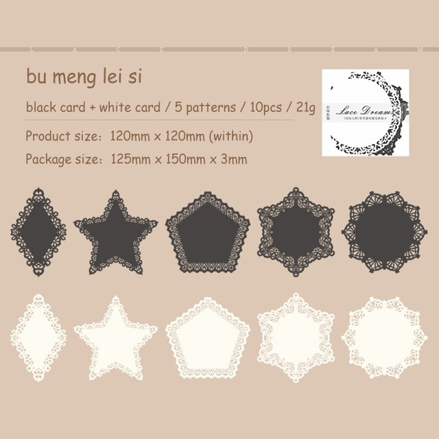 10 Sheets Lace Dreams Series Vintage Black Card and White Card-JournalTale