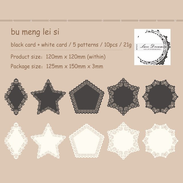 10 Sheets Lace Dreams Series Vintage Black Card and White Card-JournalTale